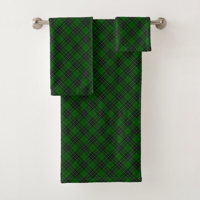 MacLean Tartan Green and Black Plaid Bath Towel Set (Insitu)