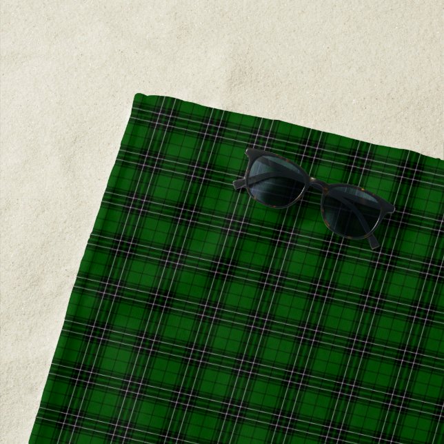 MacLean Tartan Green and Black Plaid Beach Towel (In Situ)