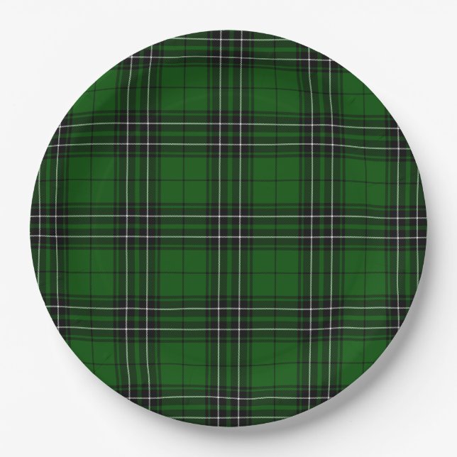 MacLean Tartan Green and Black Plaid Paper Plate (Front)