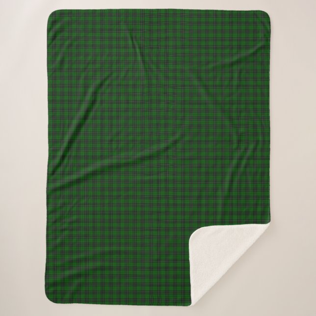 MacLean Tartan Green and Black Plaid Sherpa Blanket (Front)