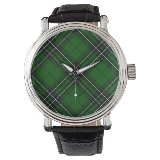 MacLean Tartan Green and Black Plaid Watch (Front)
