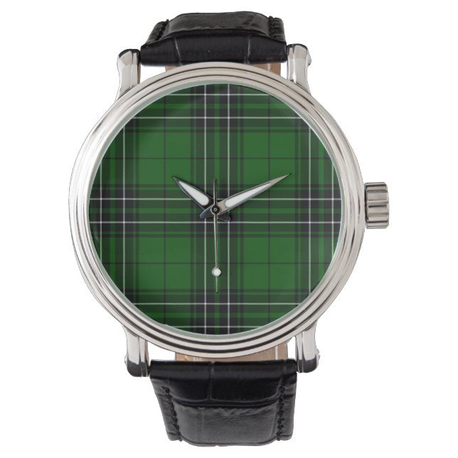 MacLean Tartan Green and Black Plaid Watch (Front)