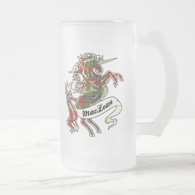MacLean Tartan Unicorn Frosted Glass Beer Mug (Right)
