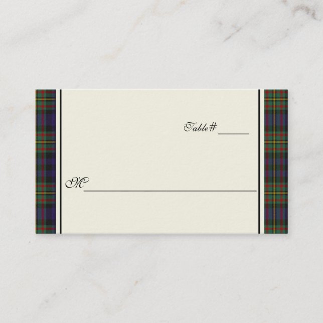 MacLellan Plaid wedding Reception Place Card (Front)