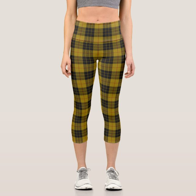 MacLeod tartan yellow black plaid Capri Leggings (Front)