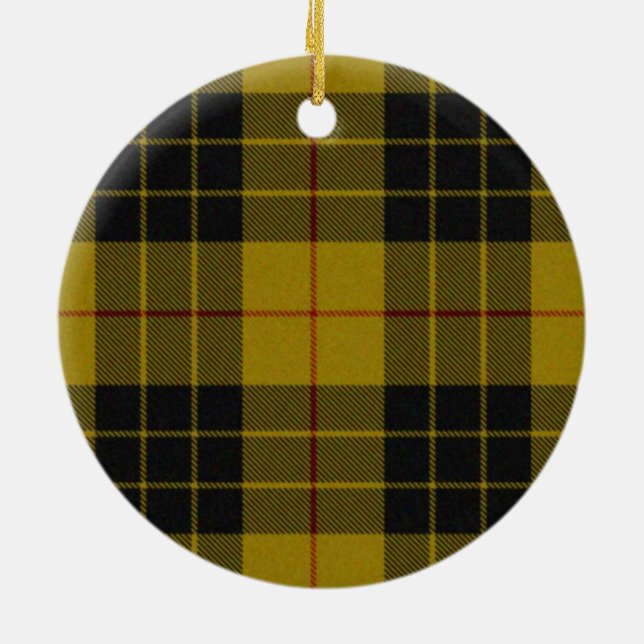 MacLeod tartan yellow black plaid Ceramic Tree Decoration (Back)