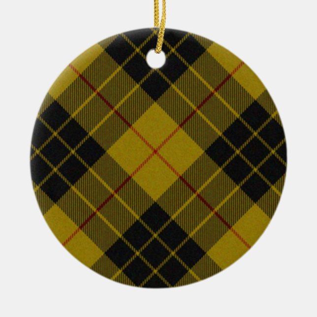 MacLeod tartan yellow black plaid Ceramic Tree Decoration (Front)