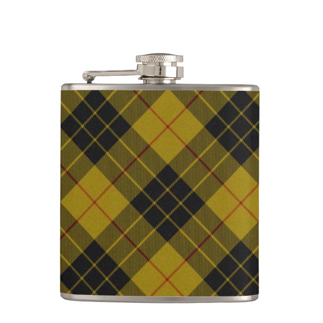 MacLeod tartan yellow black plaid Hip Flask (Front)