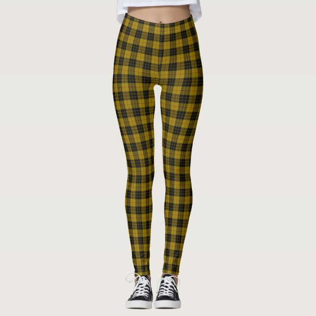 MacLeod tartan yellow black plaid Leggings (Front)