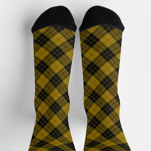 MacLeod tartan yellow black plaid Socks (Top)