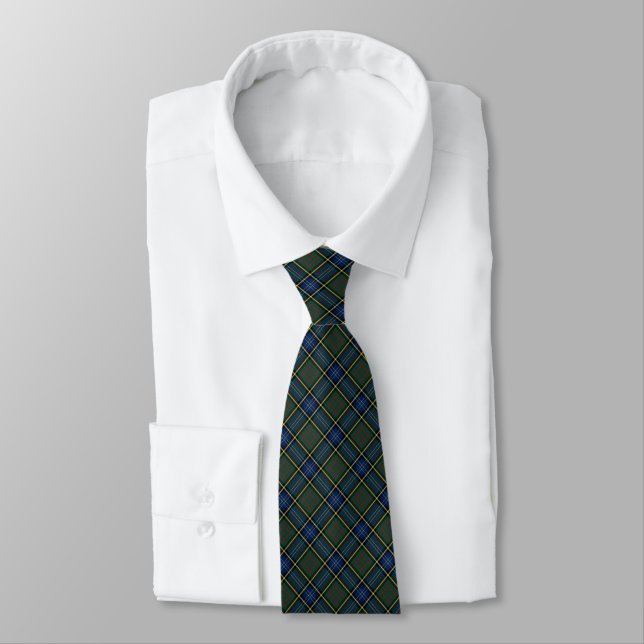 MacMillan Clan Hunting Tartan Blue and Green Plaid Tie (Tied)