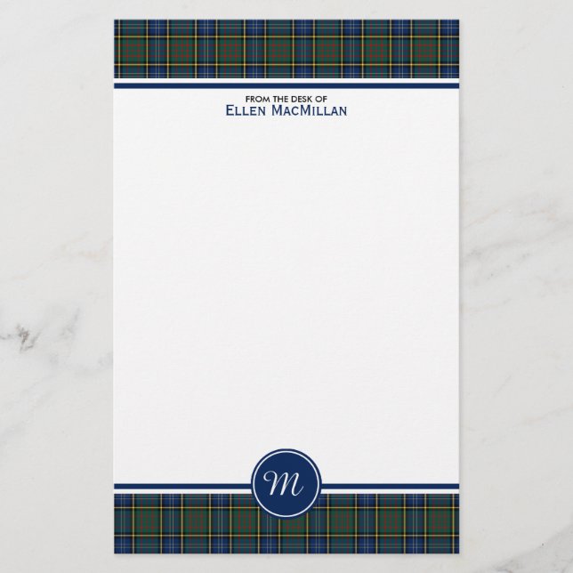 MacMillan Clan Hunting Tartan Monogram Stationery (Front)