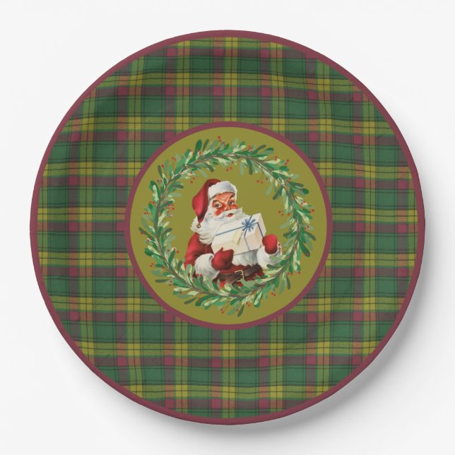 MacMillan Scottish Clan Tartan Christmas  Paper Plate (Front)