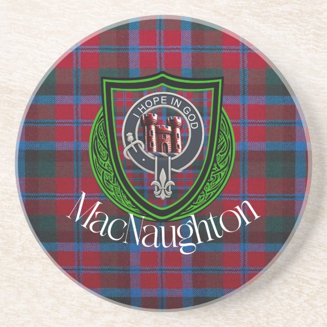 MacNaughton Scottish Clan Tartan & Crest Coaster (Front)