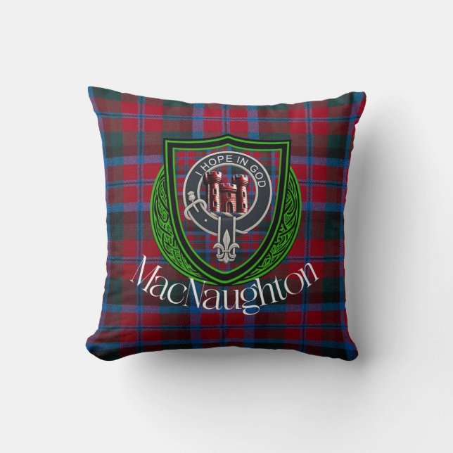 MacNaughton Scottish Clan Tartan & Crest Cushion (Front)