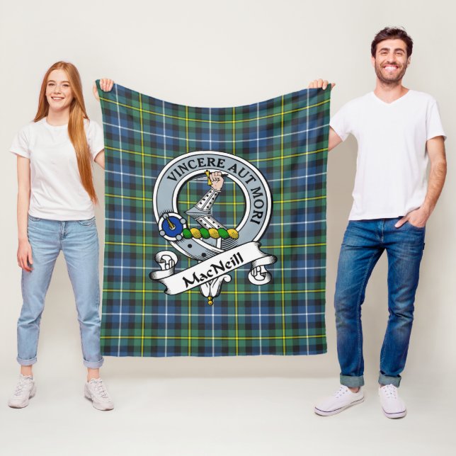 MacNeill Of Barra Ancient Clan Badge Tartan Plaid Fleece Blanket (In Situ)