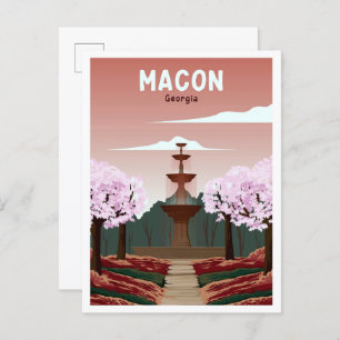 Macon Georgia Art Vintage Travel Illustration Postcard
