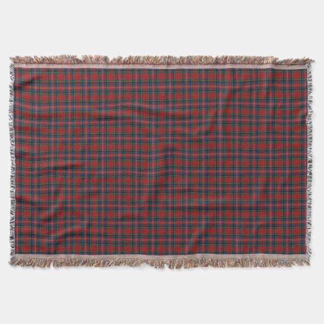 MacPherson Clan Red and Royal Blue Tartan Throw Blanket (Front)
