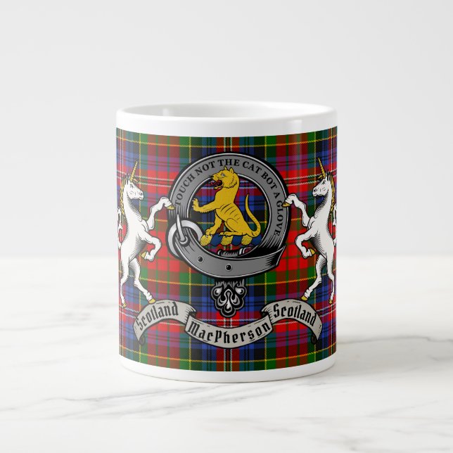 MacPherson/McPherson Badge w/Tartan Personalised Large Coffee Mug (Front)