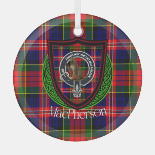 MacPherson Scottish Clan Tartan & Crest Glass Tree Decoration