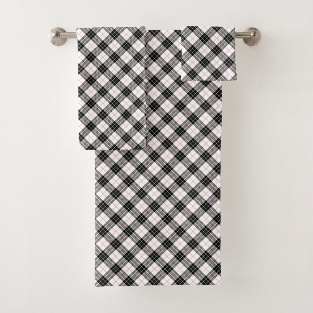 MacPherson tartan black white plaid Bath Towel Set (Insitu)