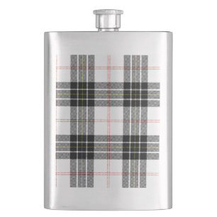 MacPherson tartan black white plaid Hip Flask