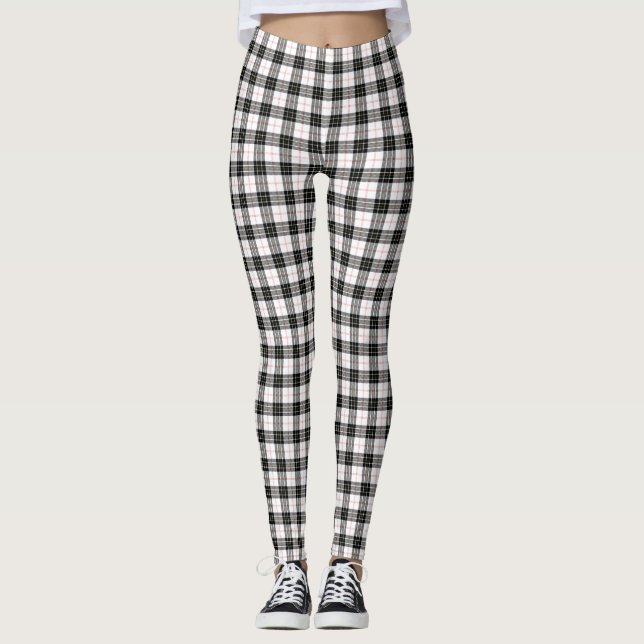 MacPherson tartan black white plaid Leggings (Front)
