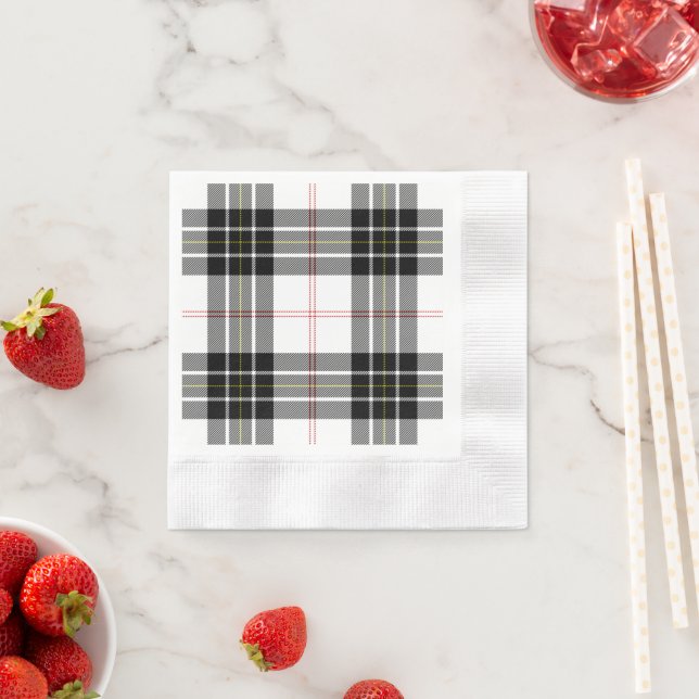 MacPherson tartan black white plaid Napkin (Insitu)