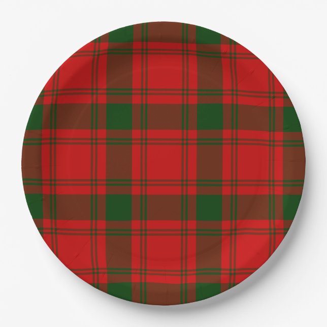 MacQuarrie tartan red green plaid Paper Plate (Front)