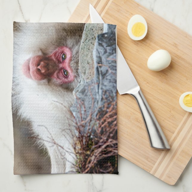 Macque Monkey, Enjoying the Good Life Tea Towel (Quarter Fold)