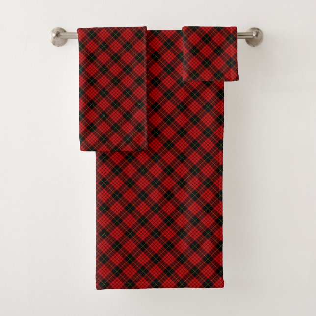 MacQueen Tartan Red and Black Plaid Bath Towel Set (Insitu)