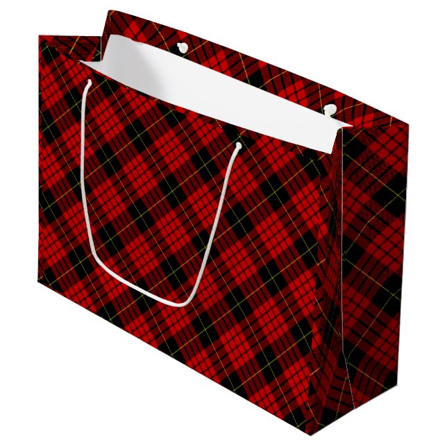 MacQueen Tartan Red and Black Plaid Large Gift Bag (Front Angled)