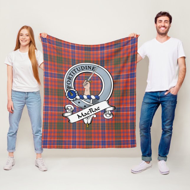 MacRae Ancient Clan Badge Tartan Plaid Fleece Blanket (In Situ)