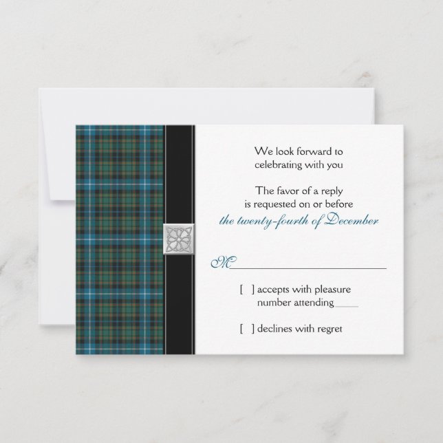 MacRae Ancient Hunting Tartan Wedding RSVP card (Front)