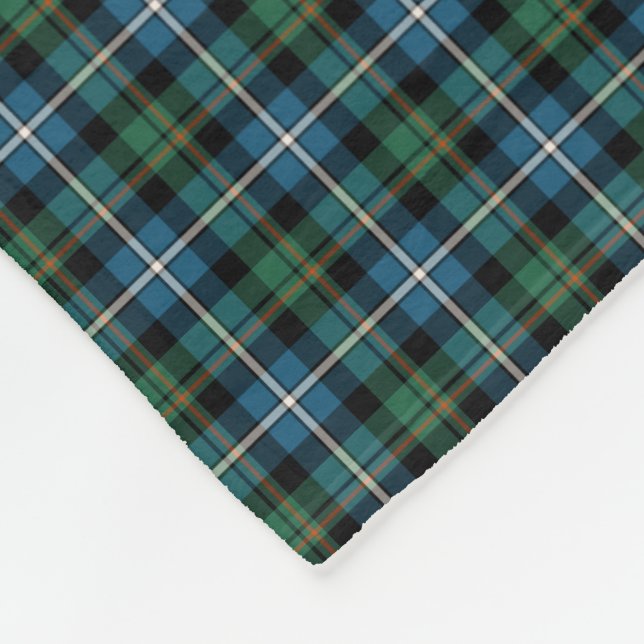 MacRae Clan Green and Blue Hunting Tartan Fleece Blanket (Corner)