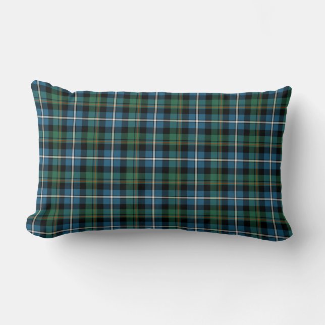 MacRae Clan Green and Blue Hunting Tartan Lumbar Cushion (Front)
