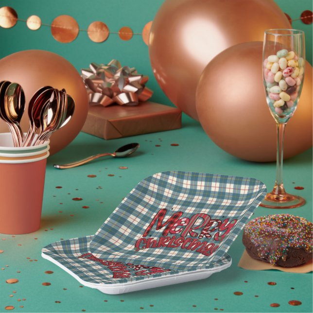Macrae Conchra Scottish Tartan Merry Christmas Paper Plate (Multi)
