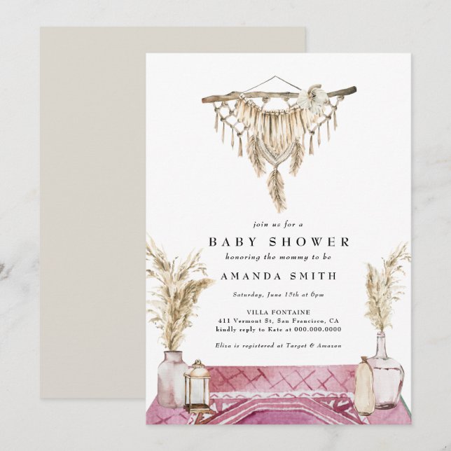 Macrame Boho Chic Rustic Girl Baby Shower Invitation (Front/Back)