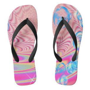 MACRAME'- Colourful Abstract Image of Fractal Art  Flip Flops