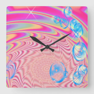 MACRAME'- Colourful Abstract Image of Fractal Art  Square Wall Clock