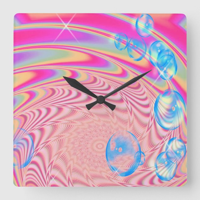 MACRAME'- Colourful Abstract Image of Fractal Art  Square Wall Clock (Front)