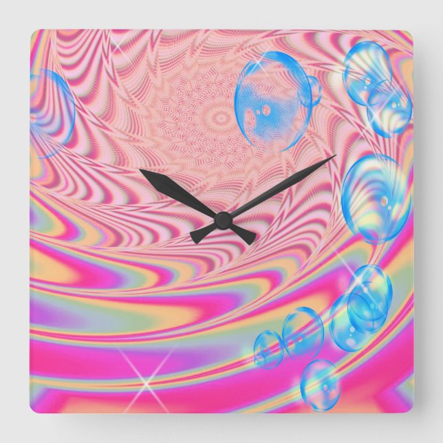 MACRAME'- Colourful Abstract Image of Fractal Art  Square Wall Clock (Front)