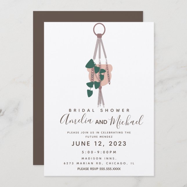 Macrame Plant Hanger Planter Pots Bridal Shower Invitation (Front/Back)