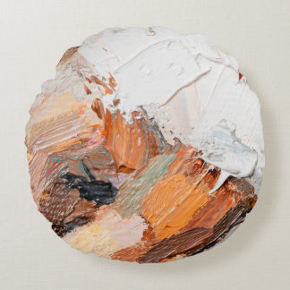 Macro. Abstract art. Expressive embossed pasty oil Round Cushion