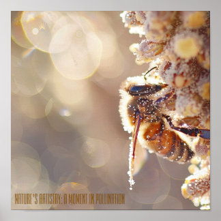 Macro Bee in Bloom: Nature’s Pollination Close-Up Poster