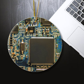Macro Blue Circuit Board | PCB Photo Ceramic Tree Decoration