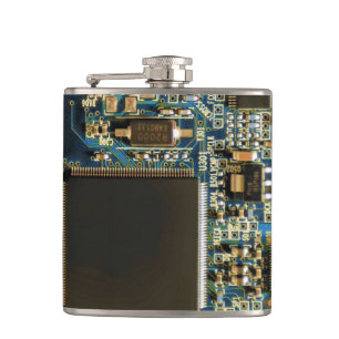 Macro Blue Circuit Board   PCB Photo Hip Flask