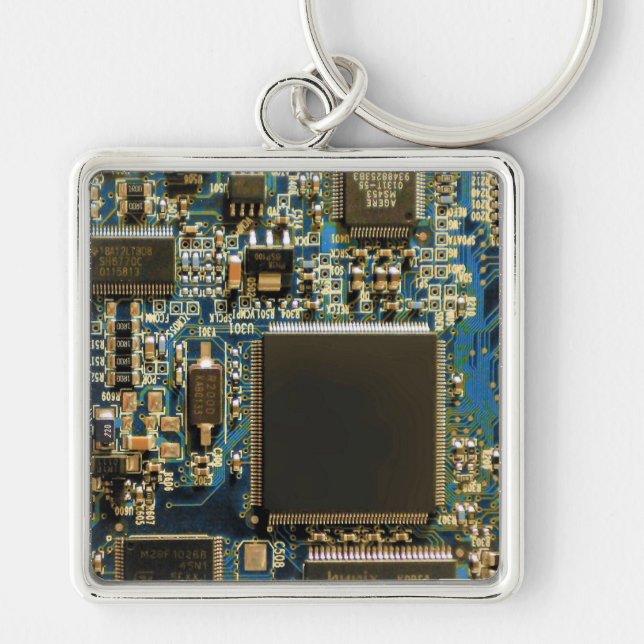 Macro Blue Circuit Board | PCB Photo Key Ring (Front)