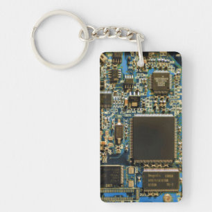 Macro Blue Circuit Board   PCB Photo Key Ring