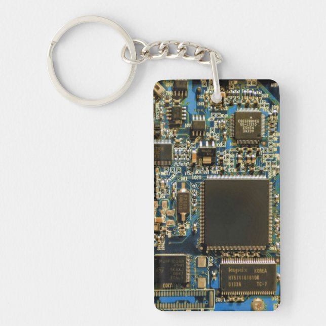 Macro Blue Circuit Board | PCB Photo Key Ring (Front)